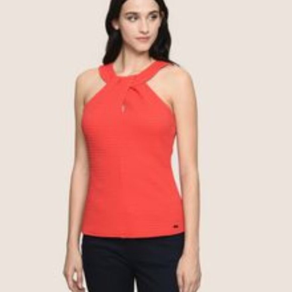 Armani Exchange PERFORATED TWIST JACQUARD TOP - red, size S